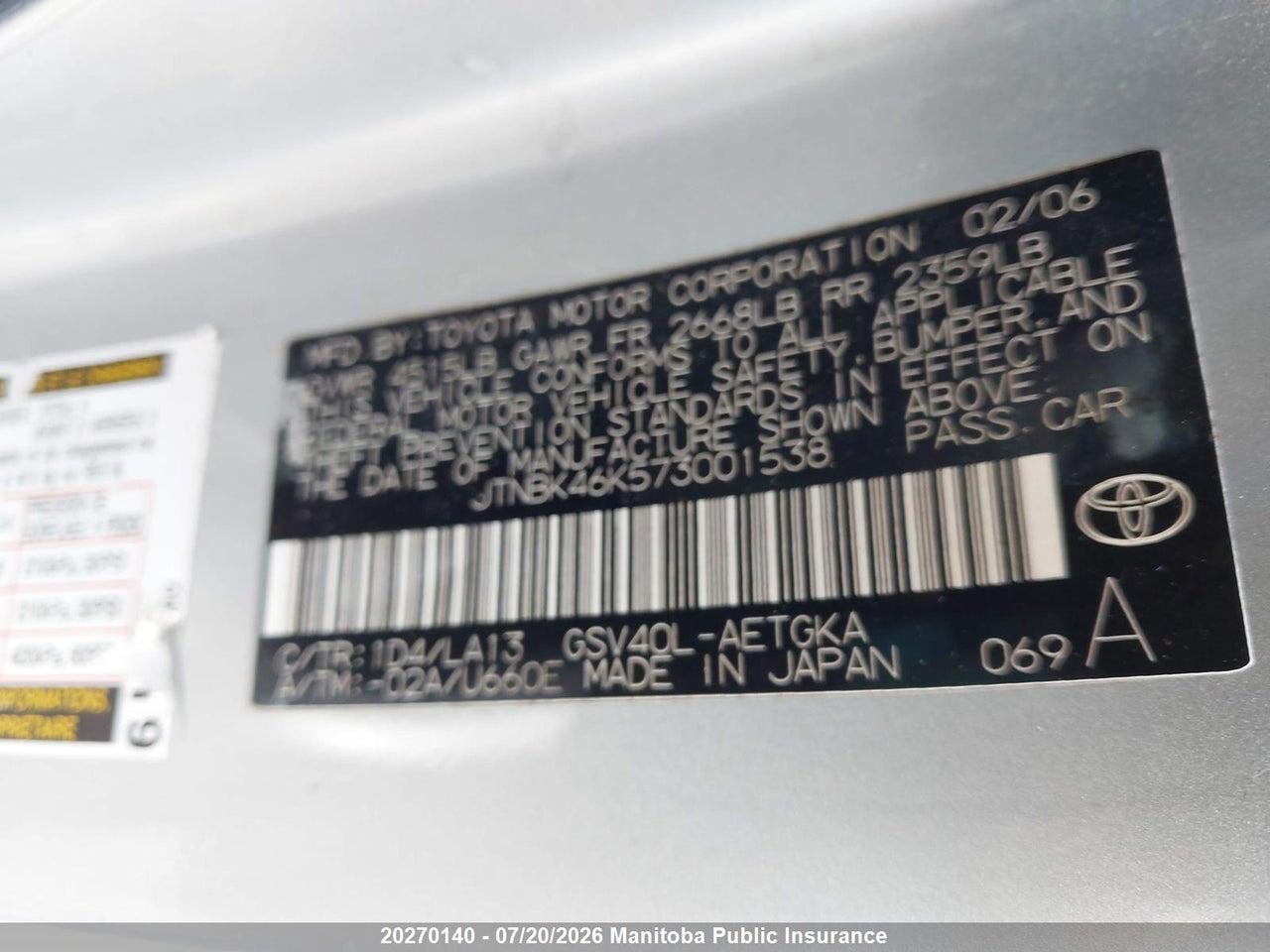2007 TOYOTA CAMRY XLE V6 thumbnail 10