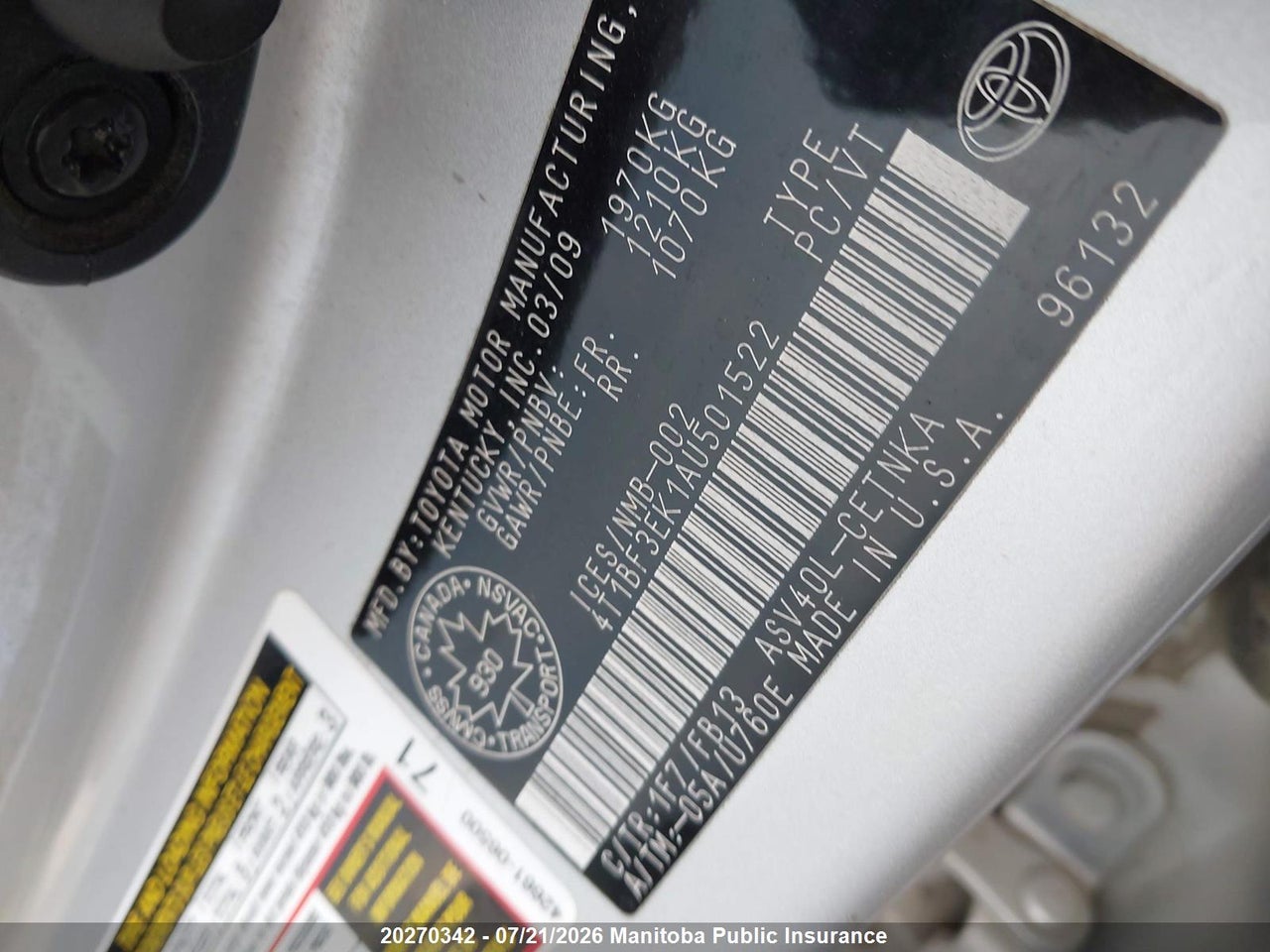2010 TOYOTA CAMRY LE thumbnail 10