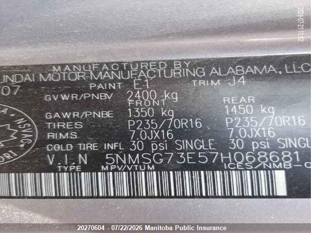 2007 HYUNDAI SANTA FE GL thumbnail 10