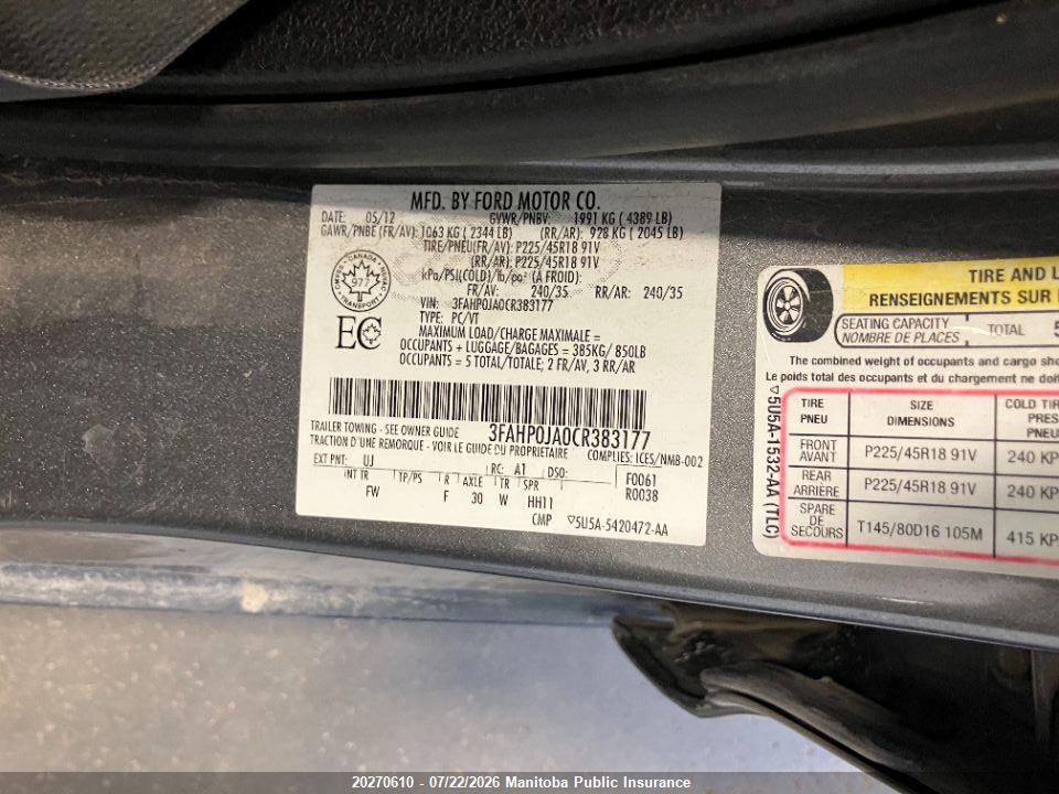 2012 FORD FUSION SE thumbnail 10