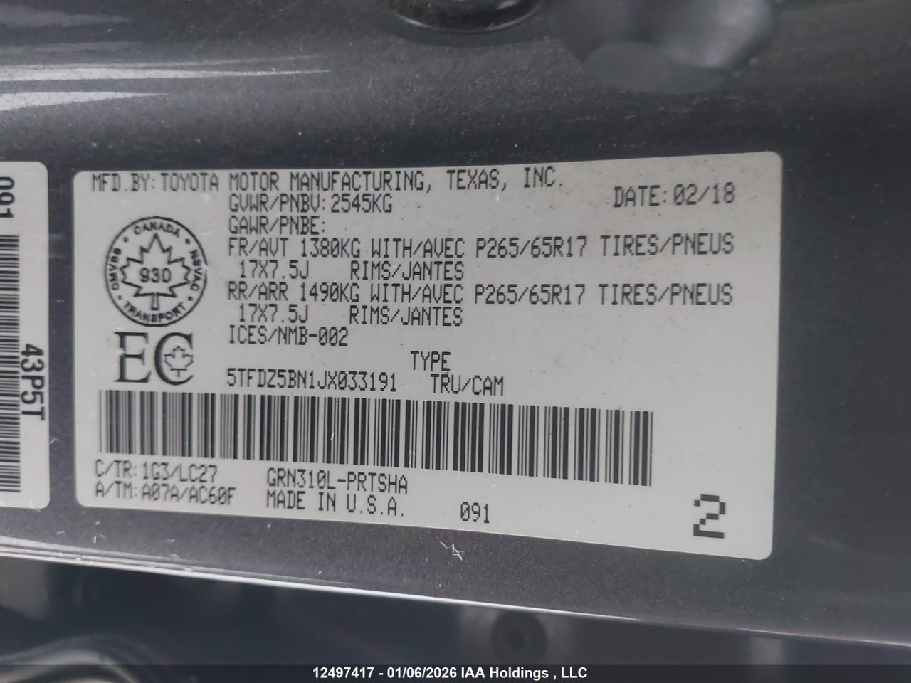2018 TOYOTA TACOMA DBL CAB/SR5/TRD SPORT/OR thumbnail 10