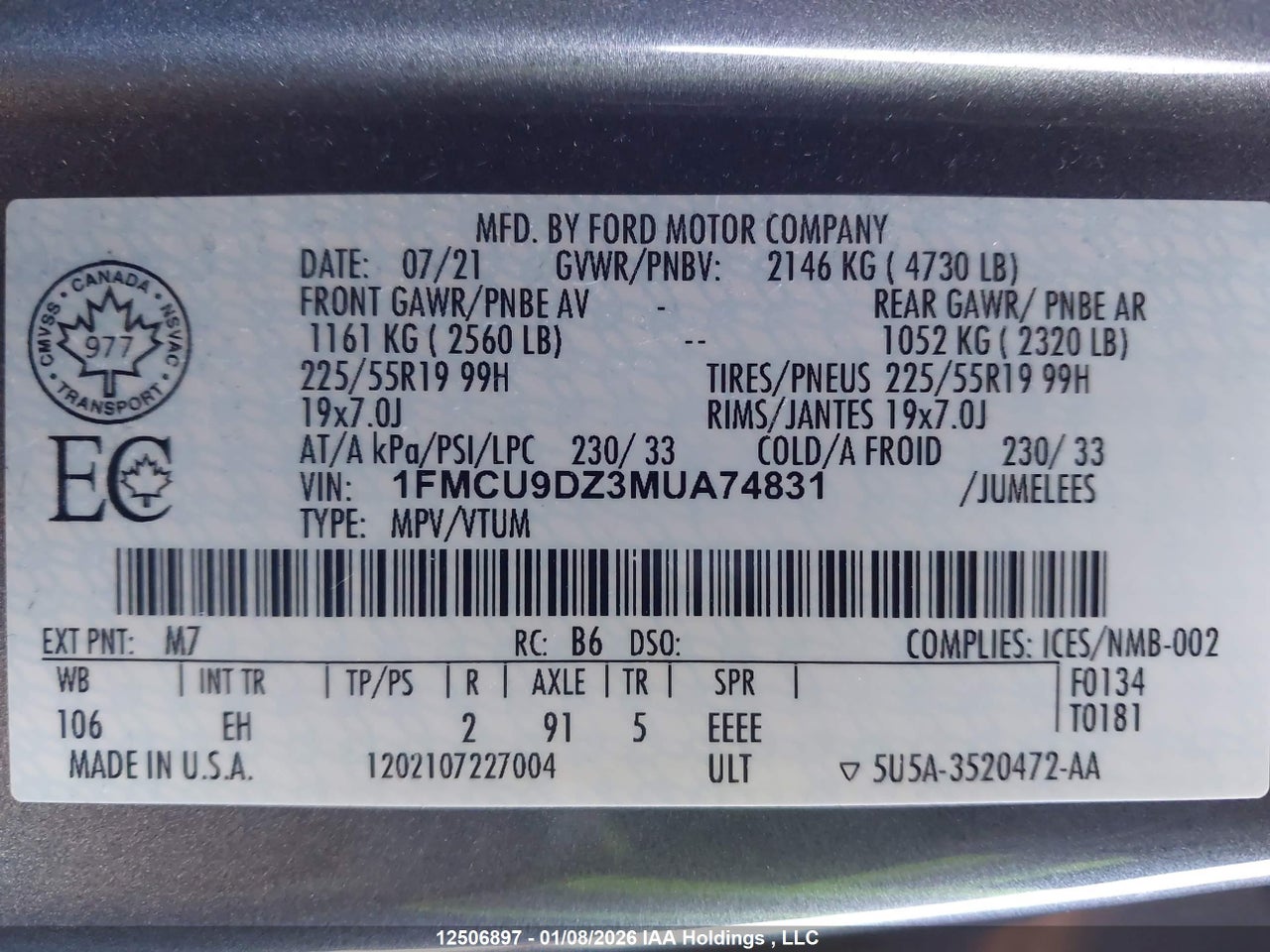 2021 FORD ESCAPE TITANIUM HYBRID thumbnail 10