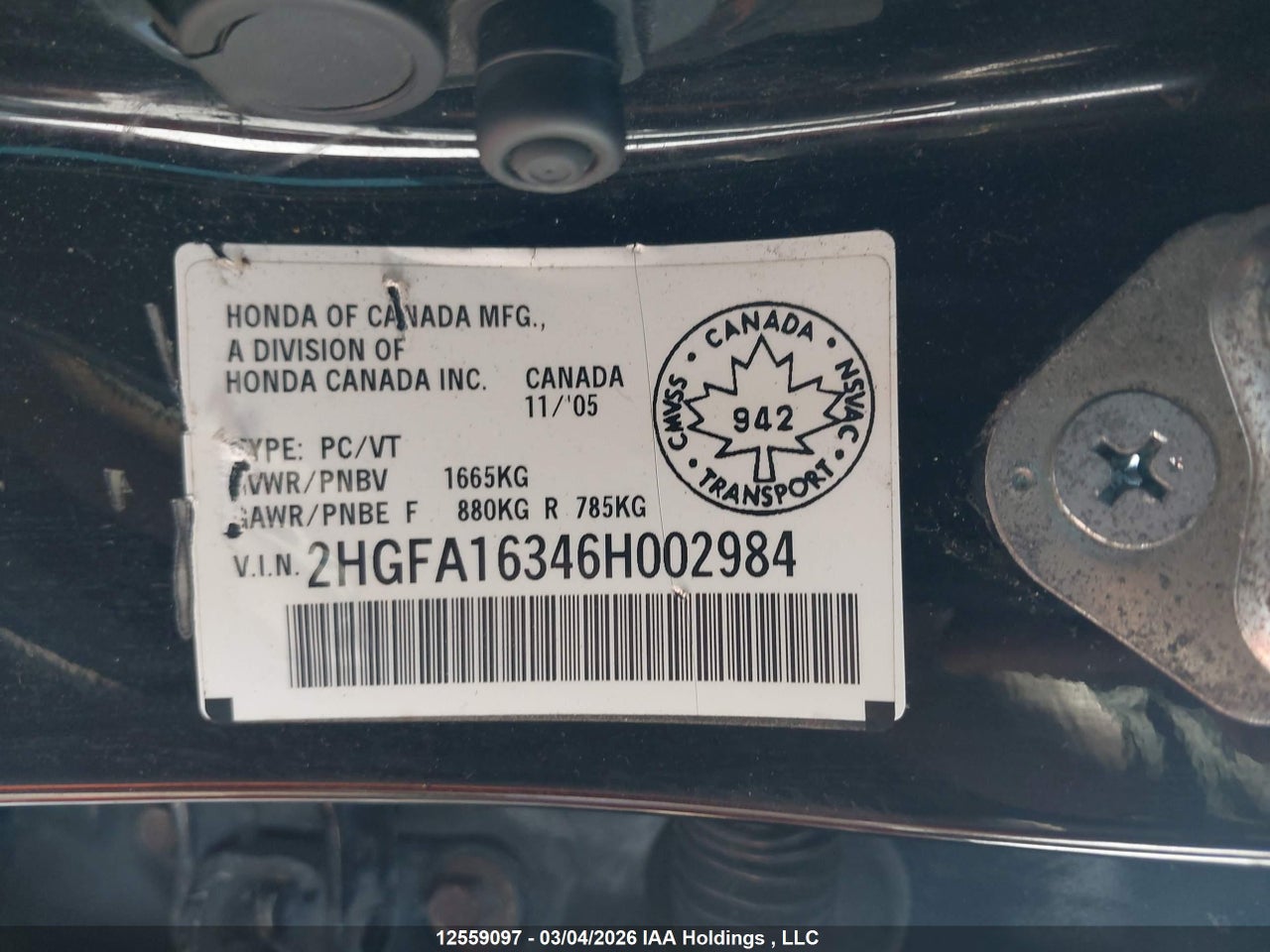 2006 HONDA CIVIC DX-G thumbnail 10