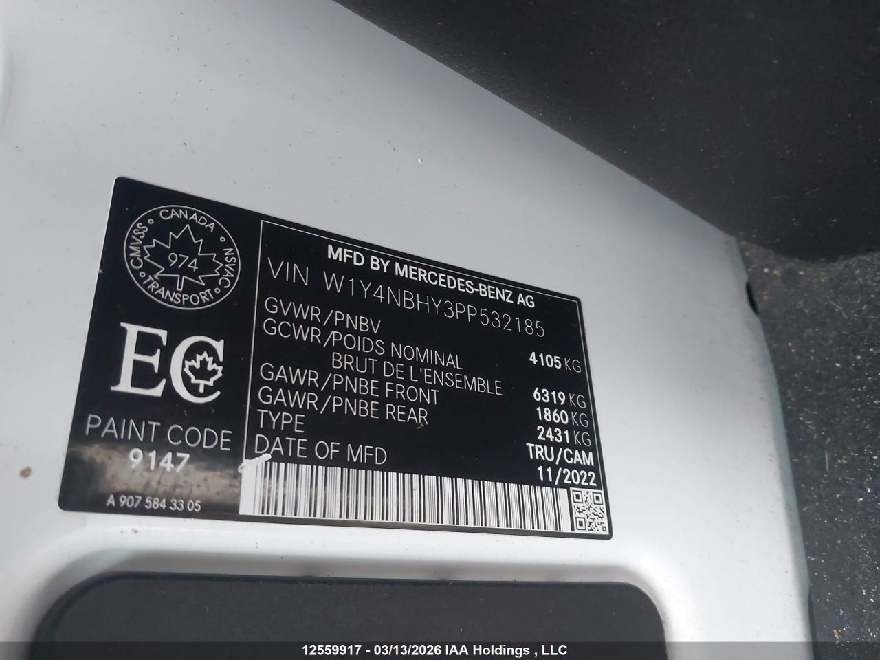 2023 MERCEDES BENZ SPRINTER 2500 STANDARD ROOF 4-CYL DIESEL HO thumbnail 9