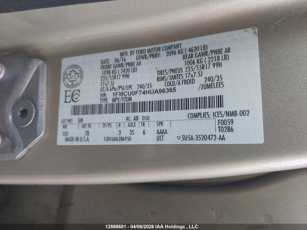 2017 FORD ESCAPE S thumbnail 10