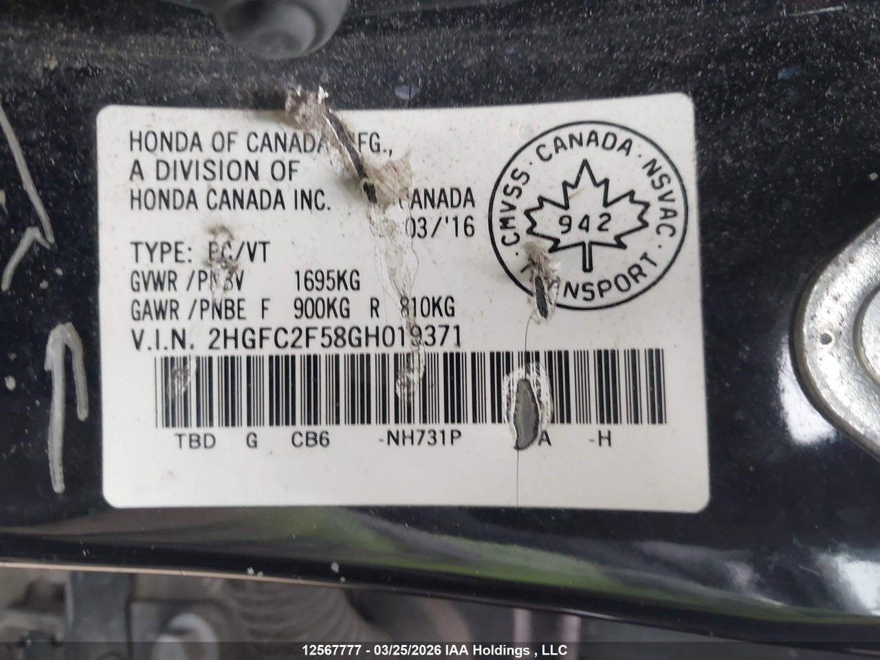 2016 HONDA CIVIC LX thumbnail 10