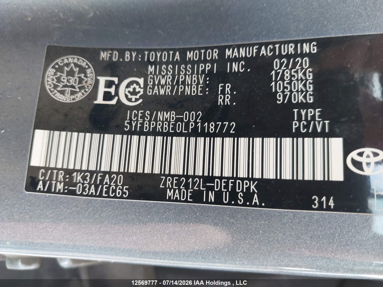 2020 TOYOTA COROLLA L thumbnail 10