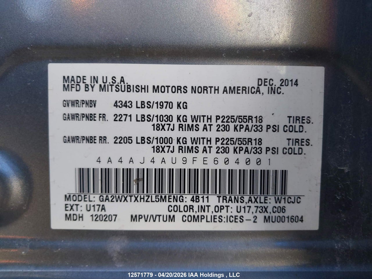 2015 MITSUBISHI RVR thumbnail 10