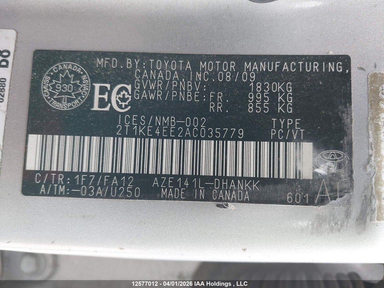2010 TOYOTA COROLLA MATRIX S thumbnail 10