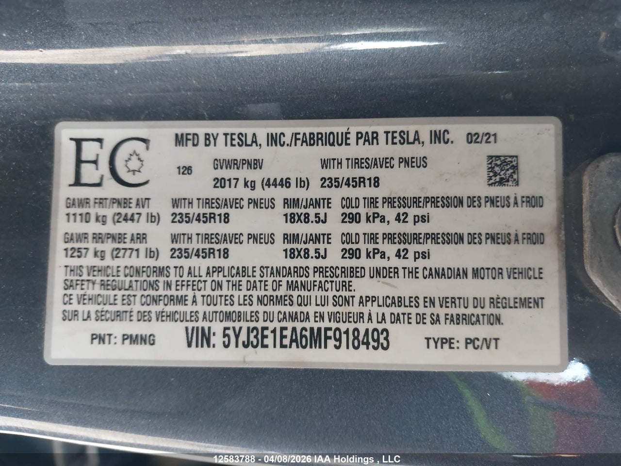 2021 TESLA MODEL 3 STANDARD RANGE/STANDARD RANGE PLUS thumbnail 10