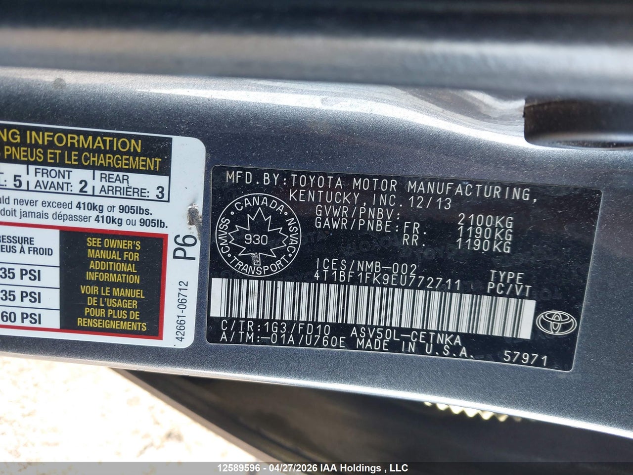 2014 TOYOTA CAMRY L/SE/LE/XLE thumbnail 10