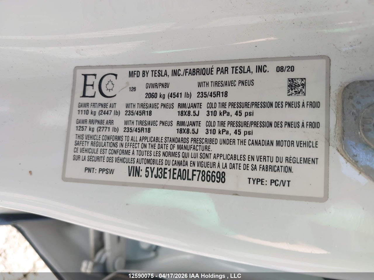 2020 TESLA MODEL 3 STANDARD RANGE PLUS thumbnail 10