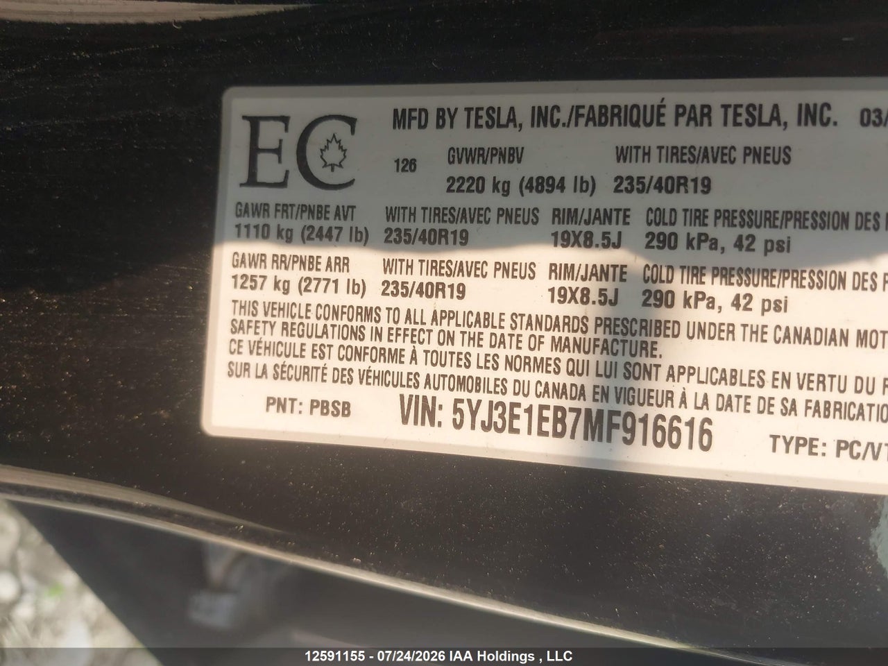 2021 TESLA MODEL 3 thumbnail 10