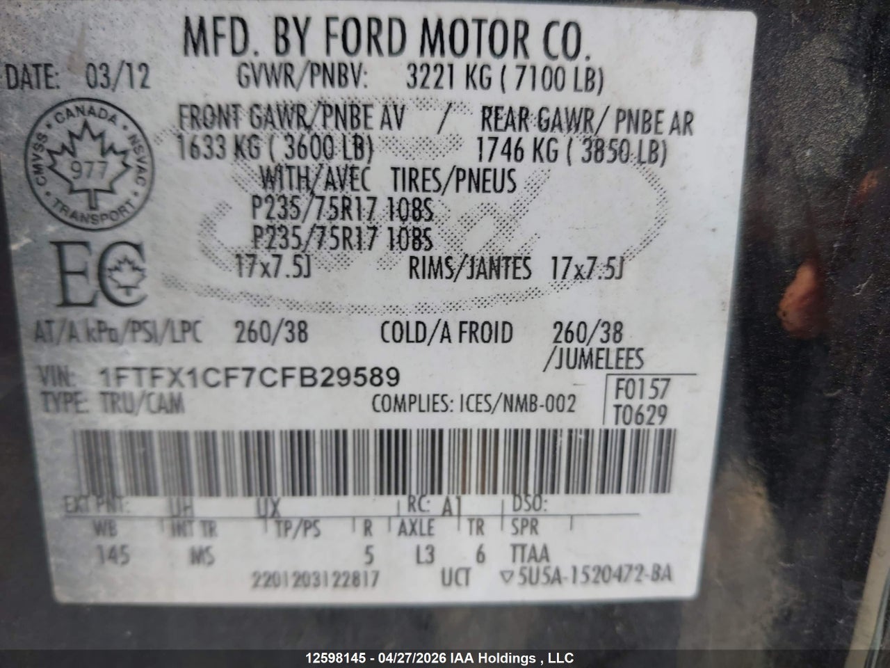 2012 FORD F-150 thumbnail 10