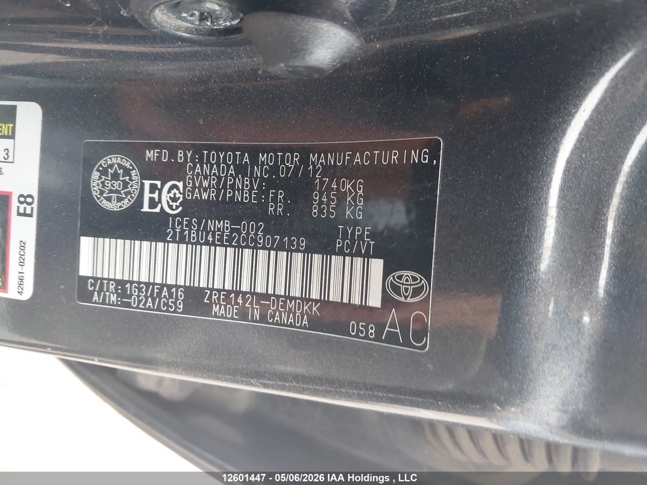 2012 TOYOTA COROLLA CE thumbnail 10