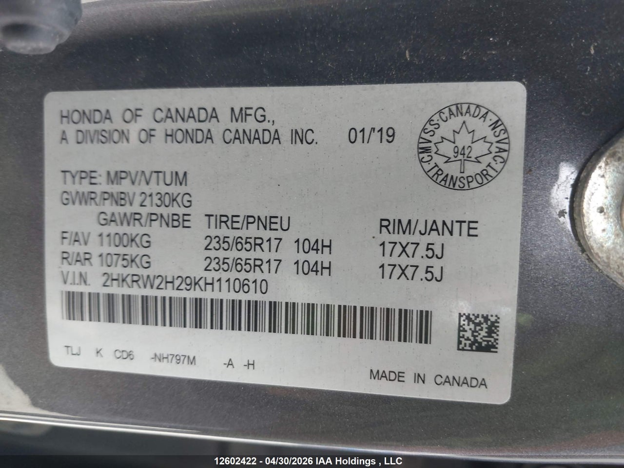 2019 HONDA CR-V thumbnail 10