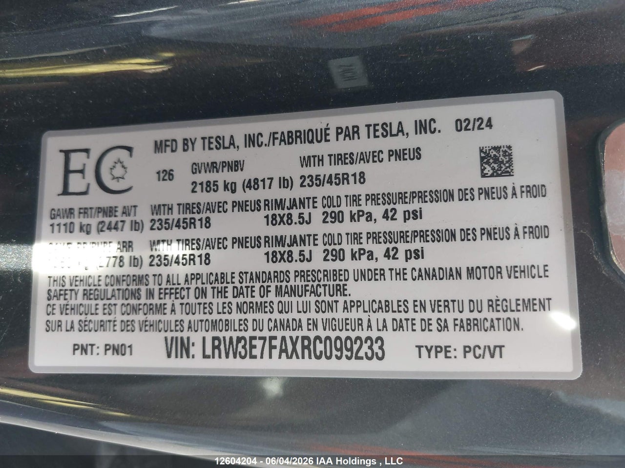 2024 TESLA MODEL 3 thumbnail 10