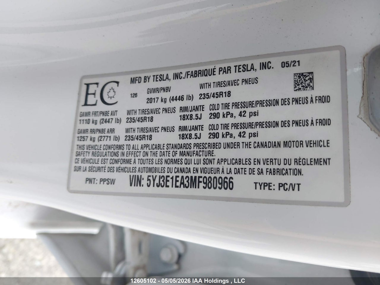2021 TESLA MODEL 3 STANDARD RANGE/STANDARD RANGE PLUS thumbnail 10