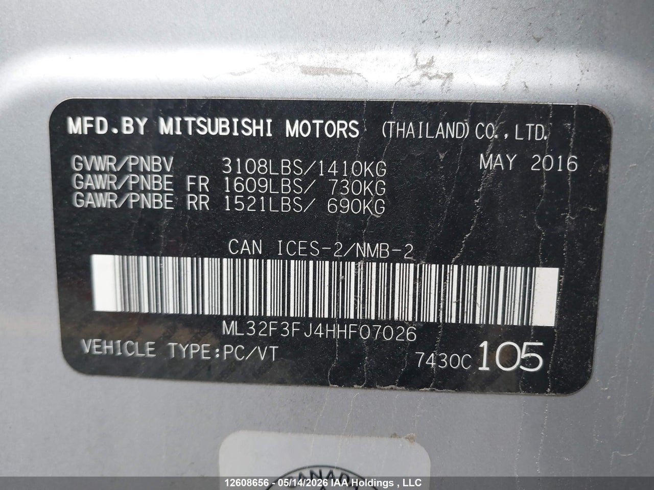 ML32F3FJ4HHF07026 · 2017 MITSUBISHI MIRAGE G4 ES · 9/12