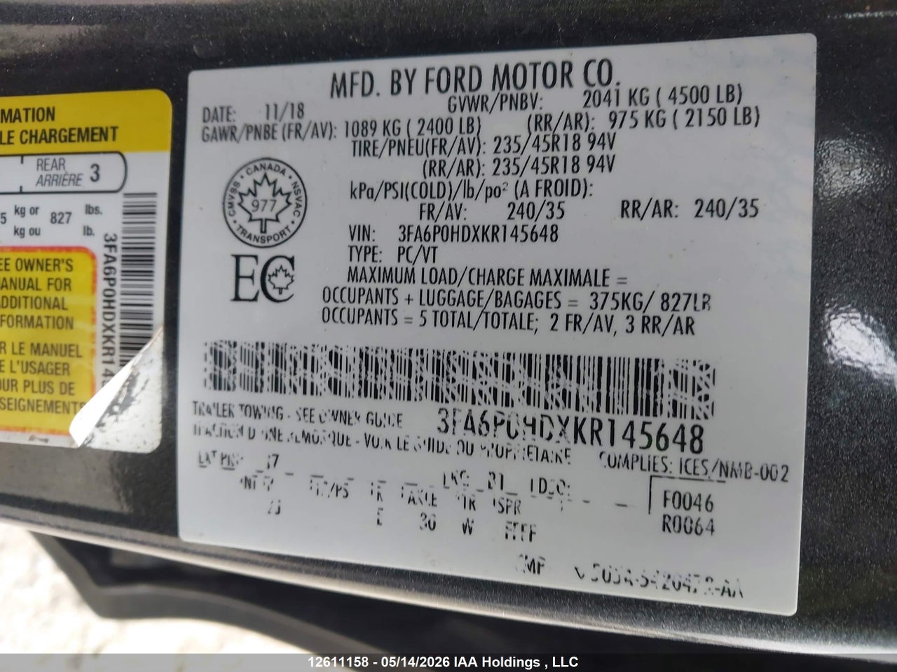 2019 FORD FUSION thumbnail 10