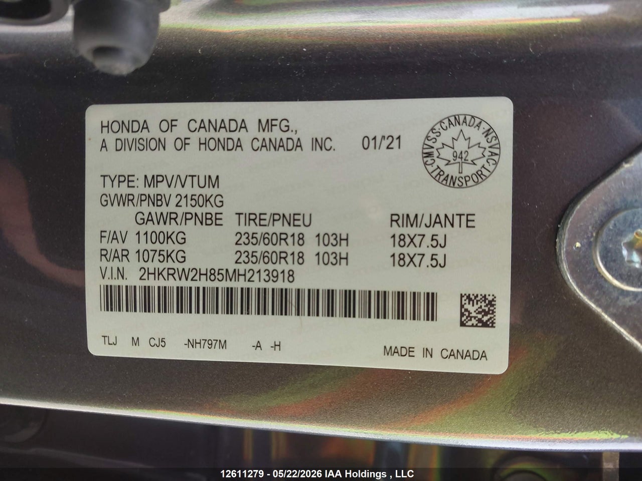2021 HONDA CR-V EXL thumbnail 10