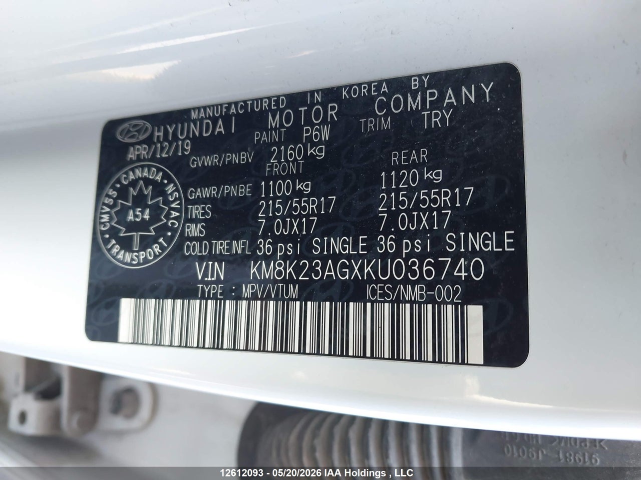 KM8K23AGXKU036740 · 2019 HYUNDAI KONA EV PREFERRED · 9/12