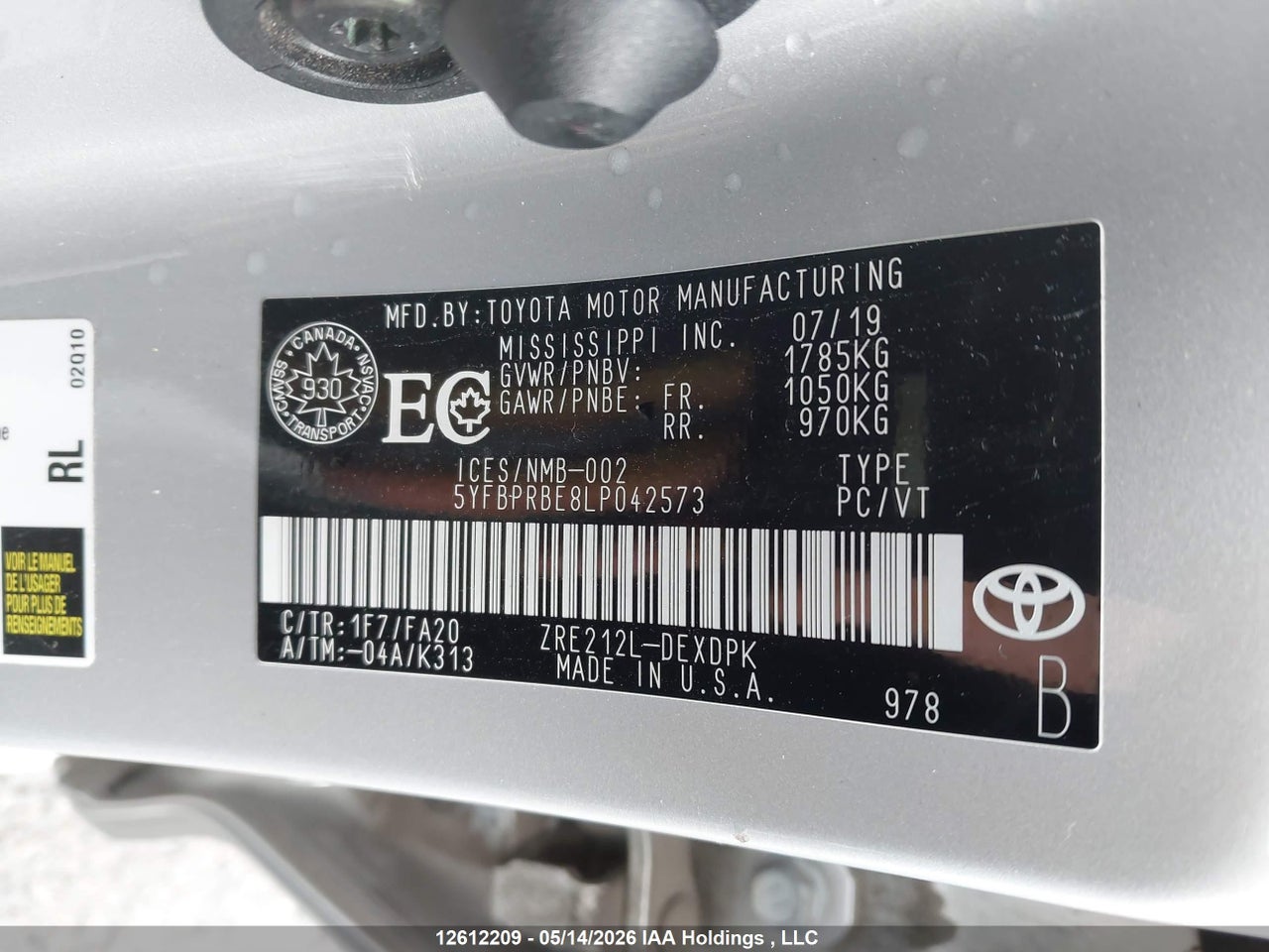 2020 TOYOTA COROLLA thumbnail 10
