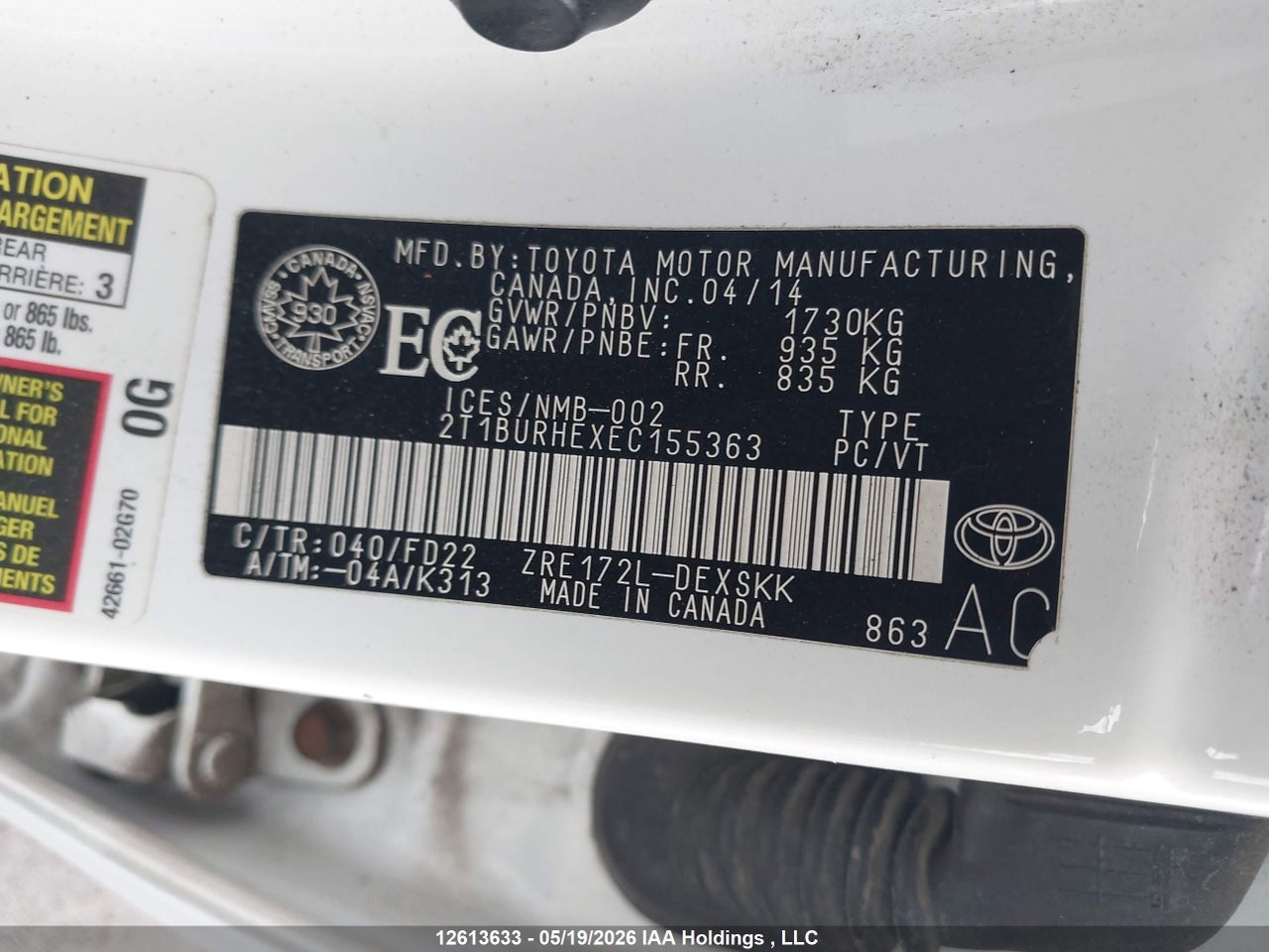 2014 TOYOTA COROLLA L/LE/LE PLS/PRM/S/S PLS thumbnail 10