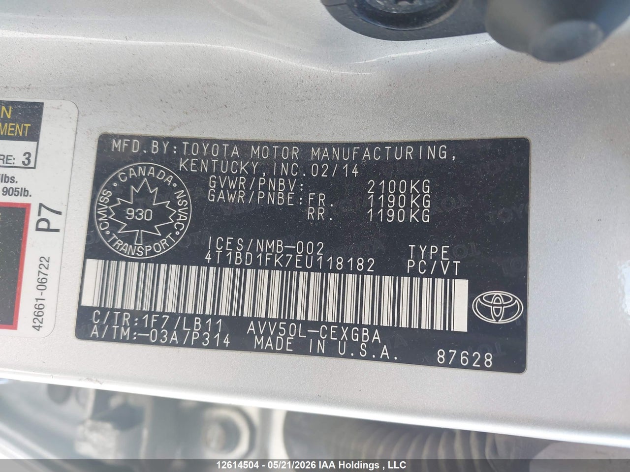 2014 TOYOTA CAMRY thumbnail 10
