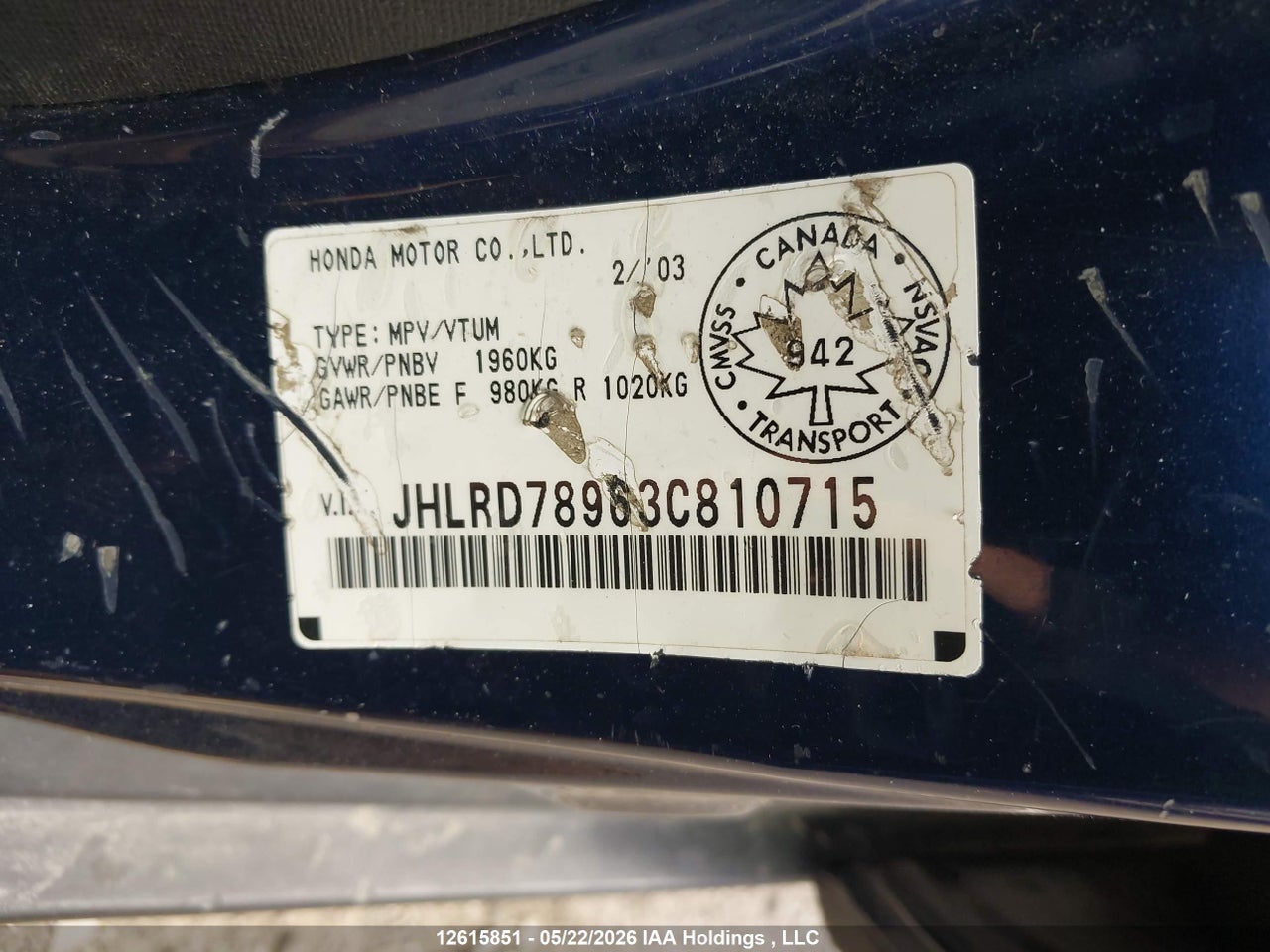 2003 HONDA CR-V EX thumbnail 10