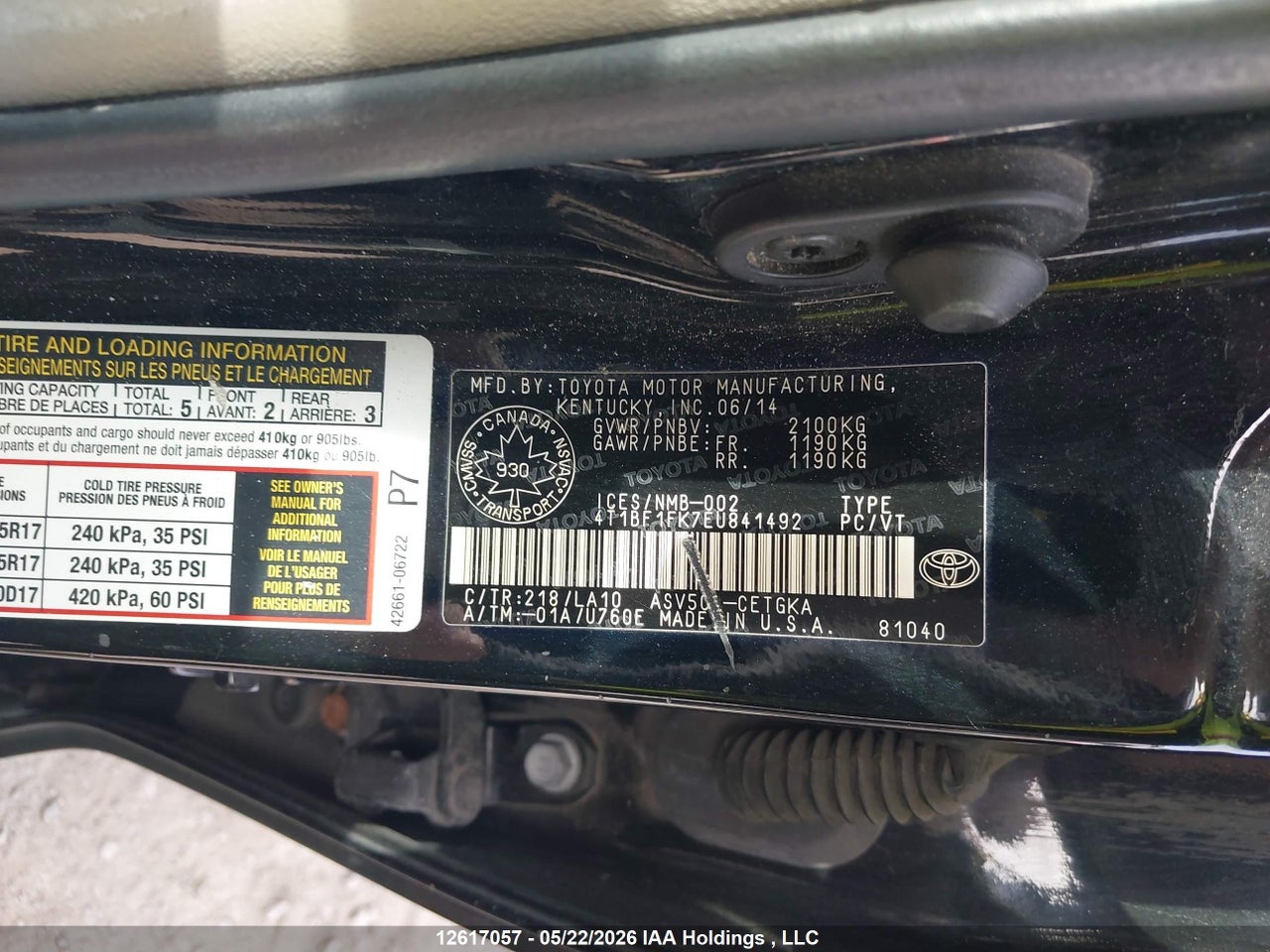 2014 TOYOTA CAMRY L/SE/LE/XLE thumbnail 10
