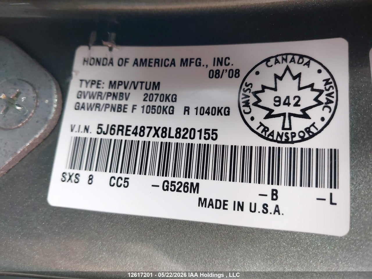 2008 HONDA CR-V EXL thumbnail 10