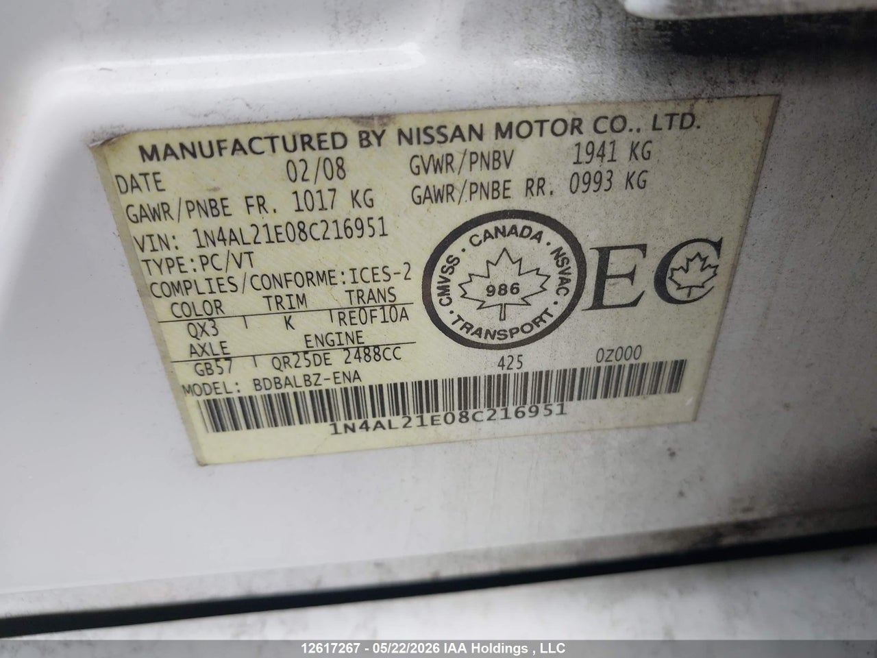 2008 NISSAN ALTIMA 2.5/2.5S thumbnail 10