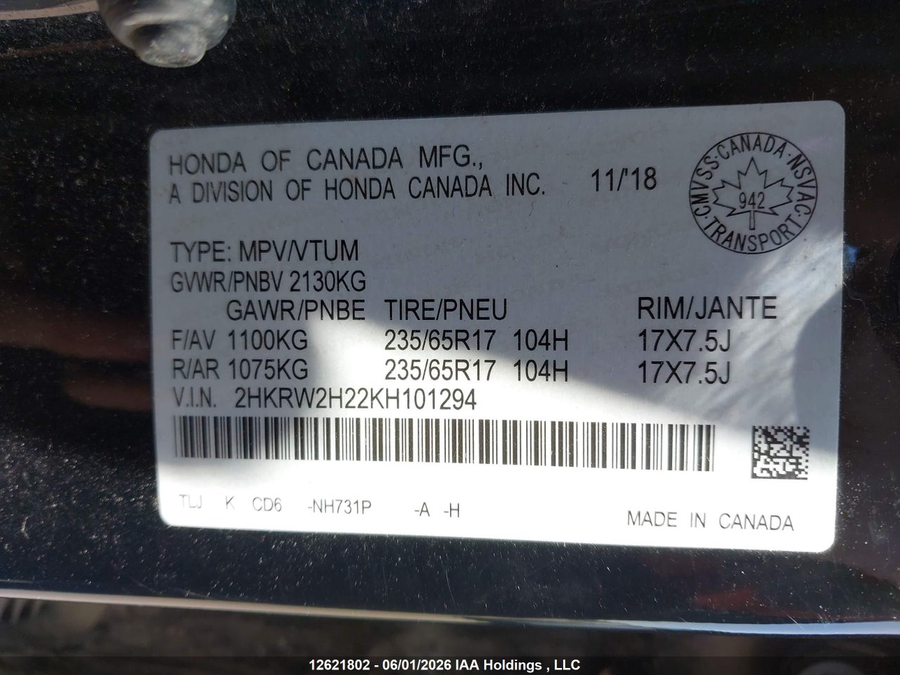 2019 HONDA CR-V LX thumbnail 10
