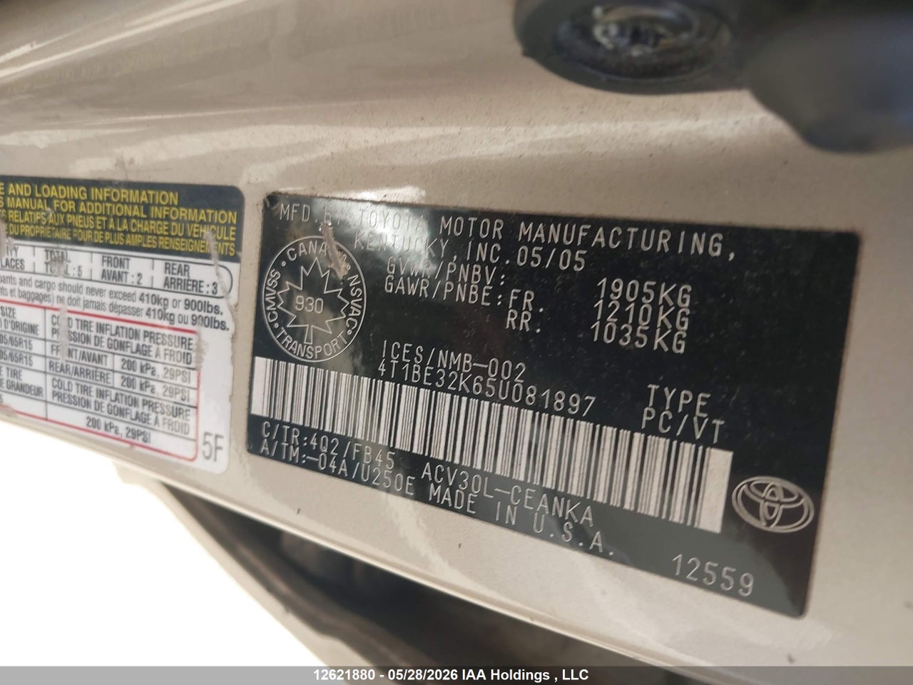 2005 TOYOTA CAMRY LE/XLE/SE thumbnail 10
