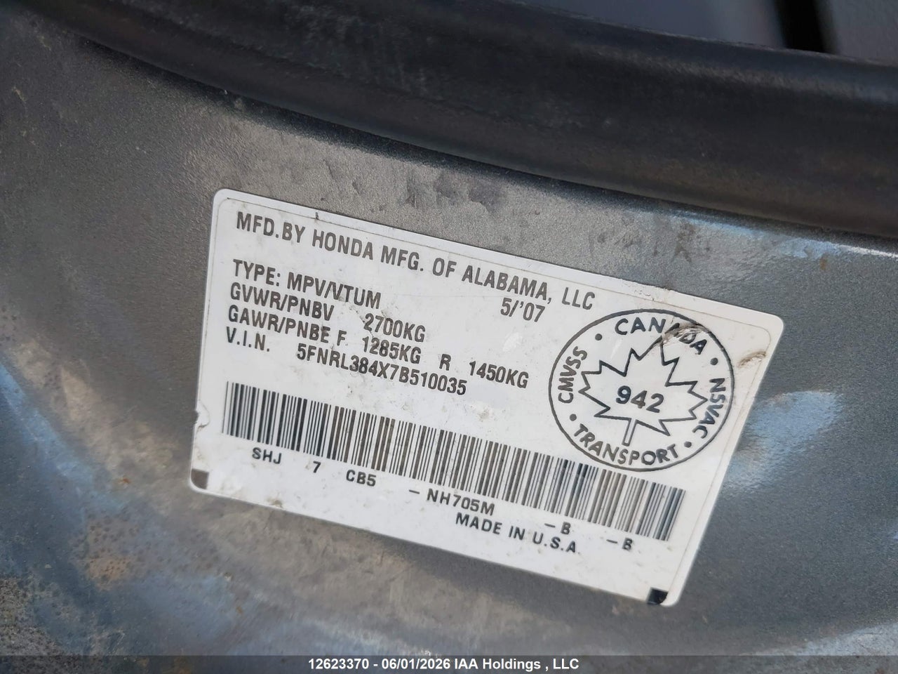 2007 HONDA ODYSSEY EX thumbnail 10
