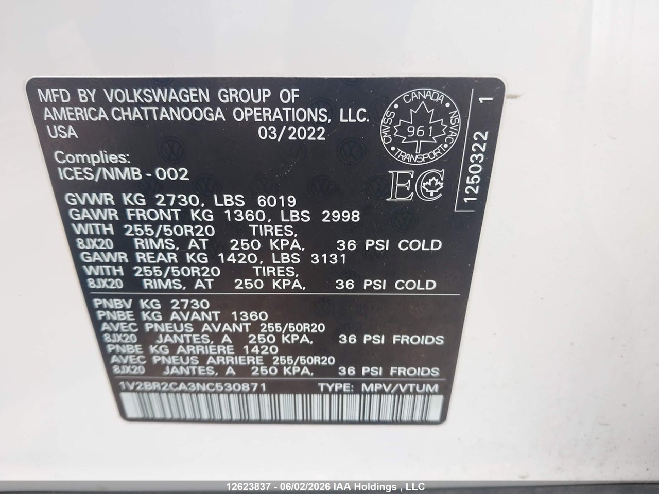 2022 VOLKSWAGEN ATLAS 3.6 FSI HIGHLINE thumbnail 10
