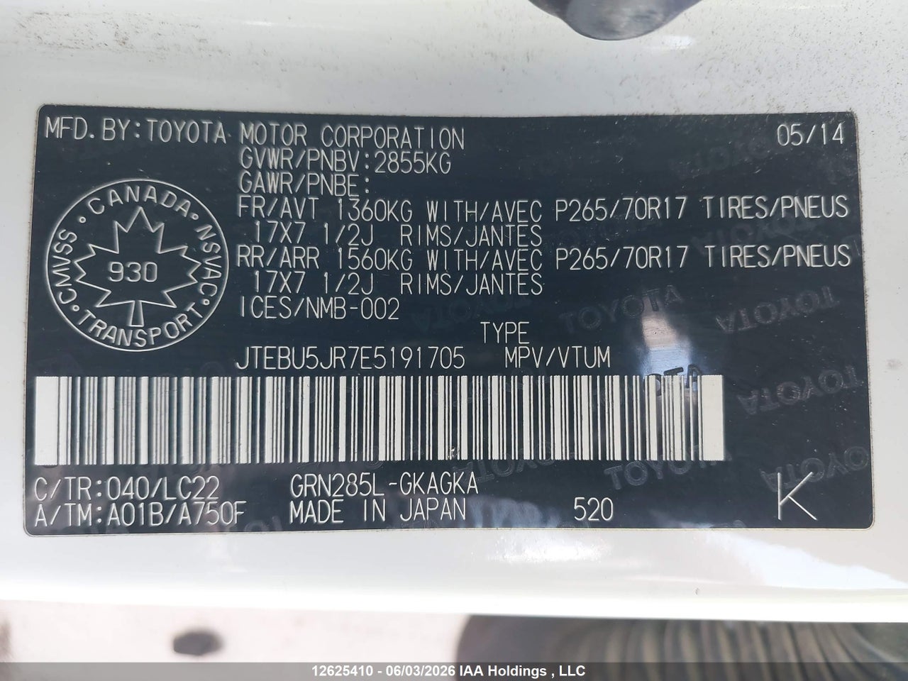 2014 TOYOTA 4RUNNER SR5 V6 thumbnail 10