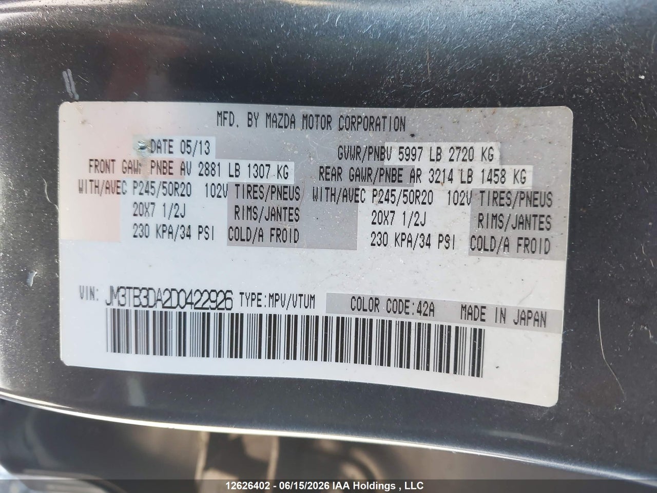 2013 MAZDA CX-9 GRAND TOURING thumbnail 10