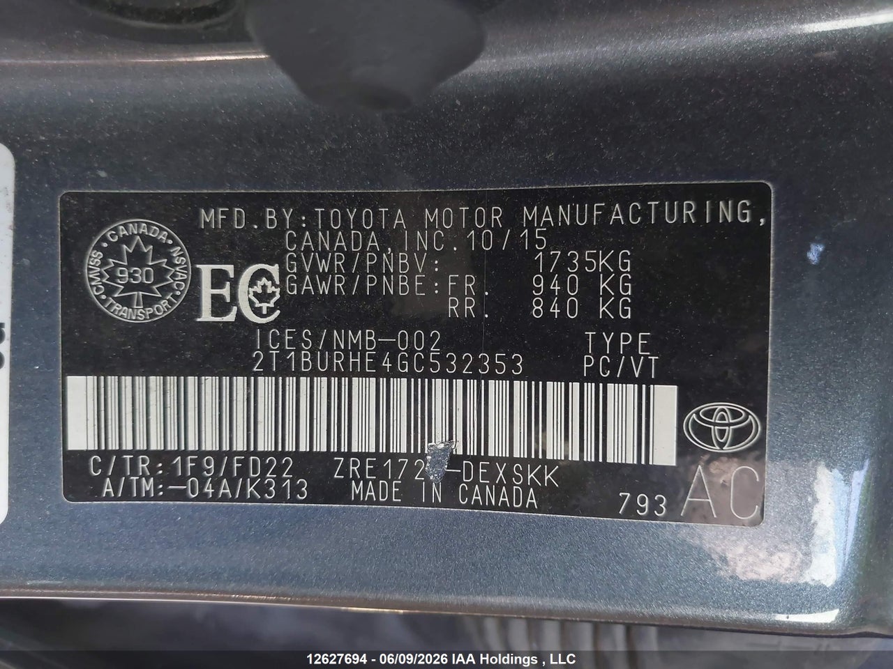 2016 TOYOTA COROLLA L/LE/LE PLS/PRM/S/S PLS thumbnail 10