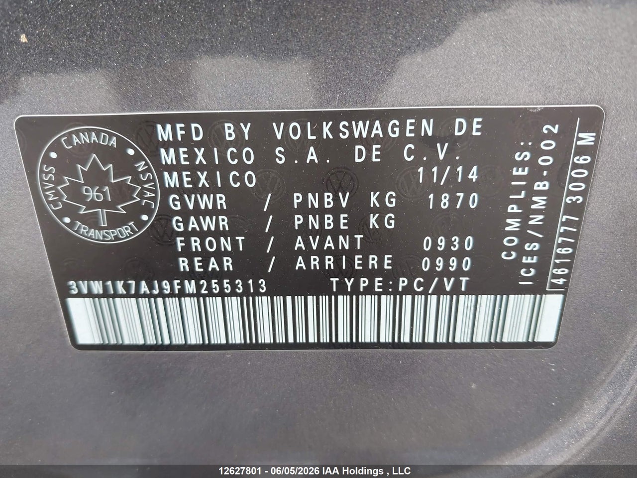 2015 VOLKSWAGEN JETTA 2.0L TRENDLINE/2.0L TRENDLINE+ thumbnail 10