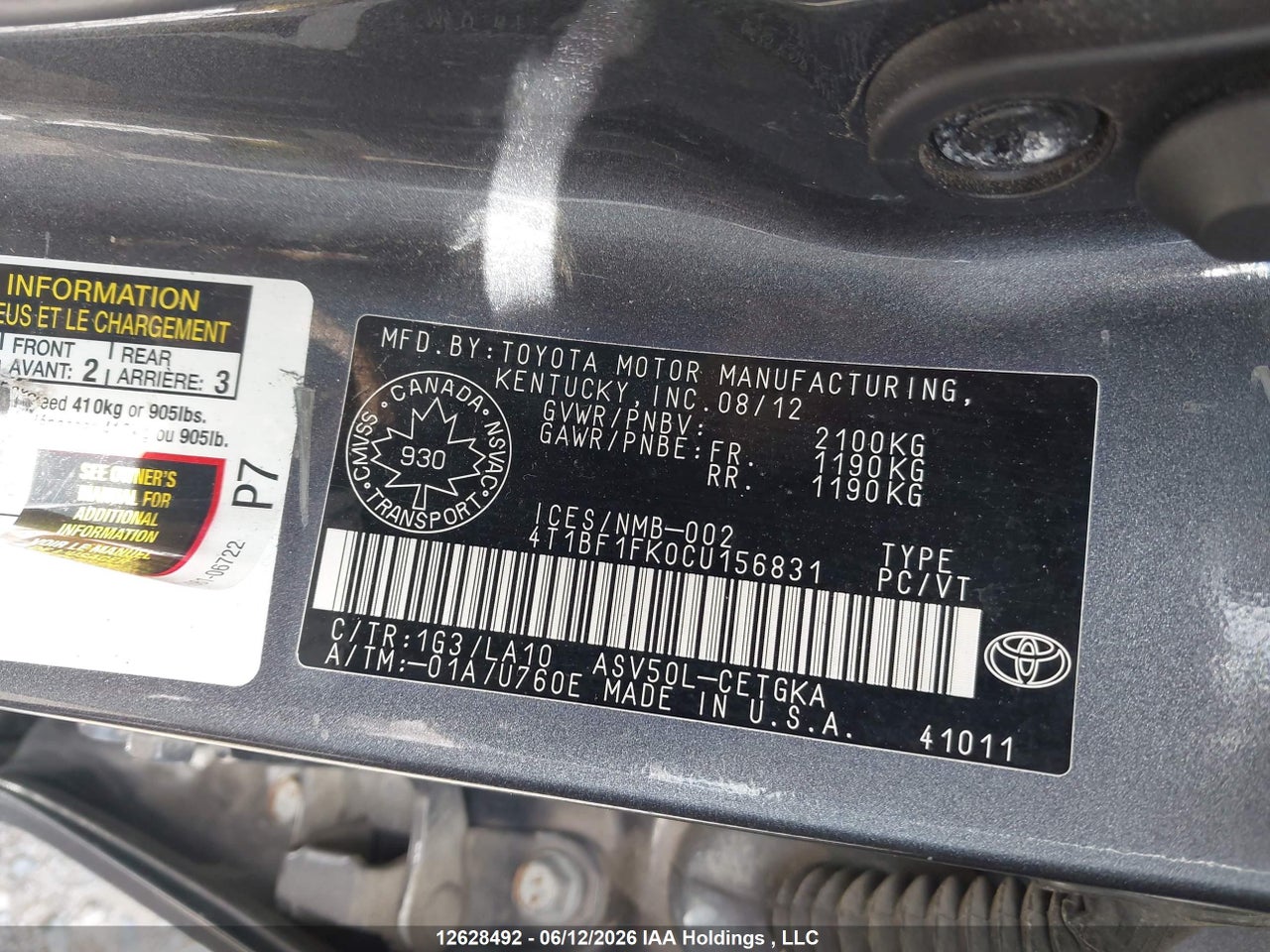 2012 TOYOTA CAMRY thumbnail 10