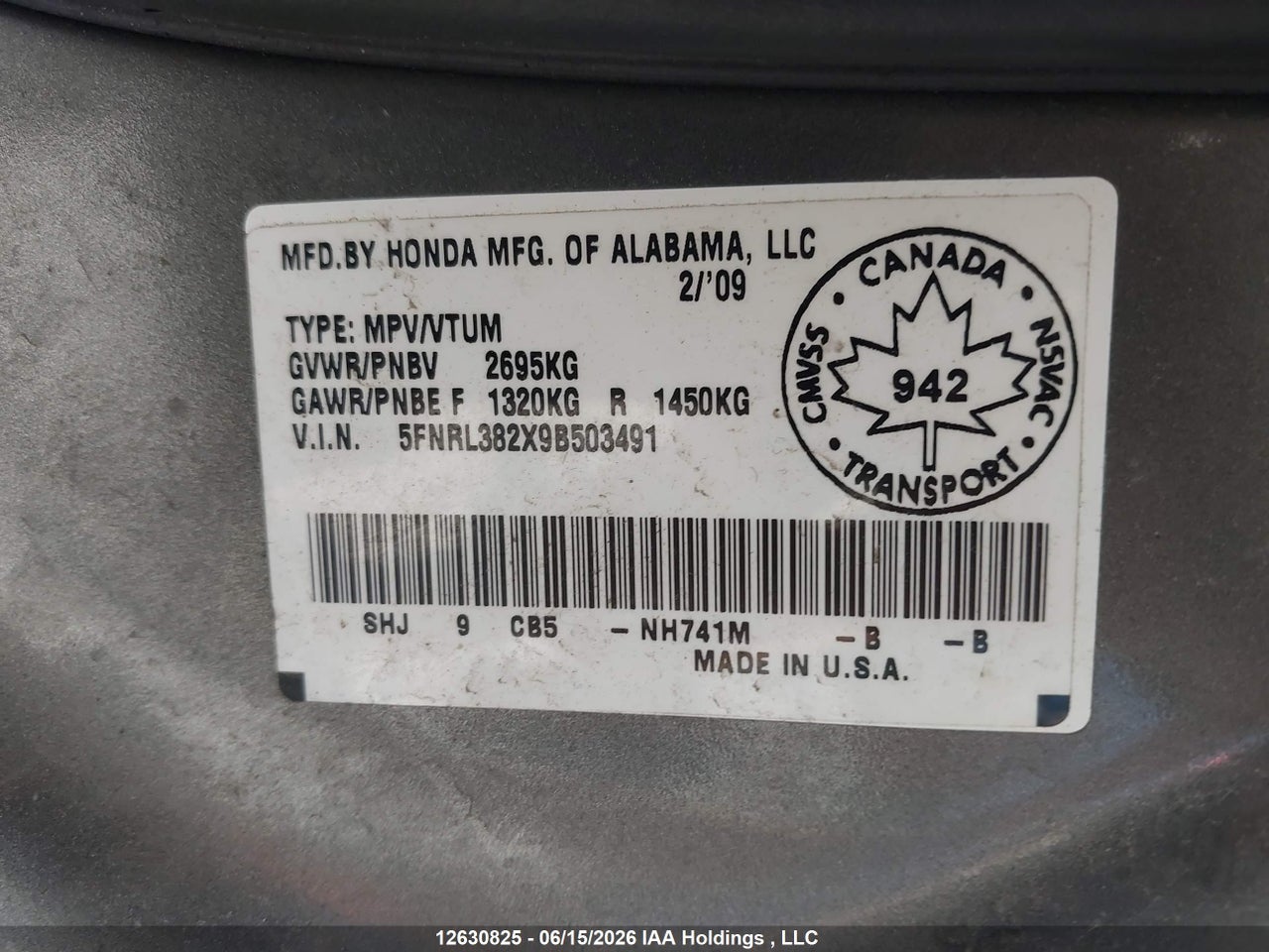 2009 HONDA ODYSSEY LX thumbnail 10