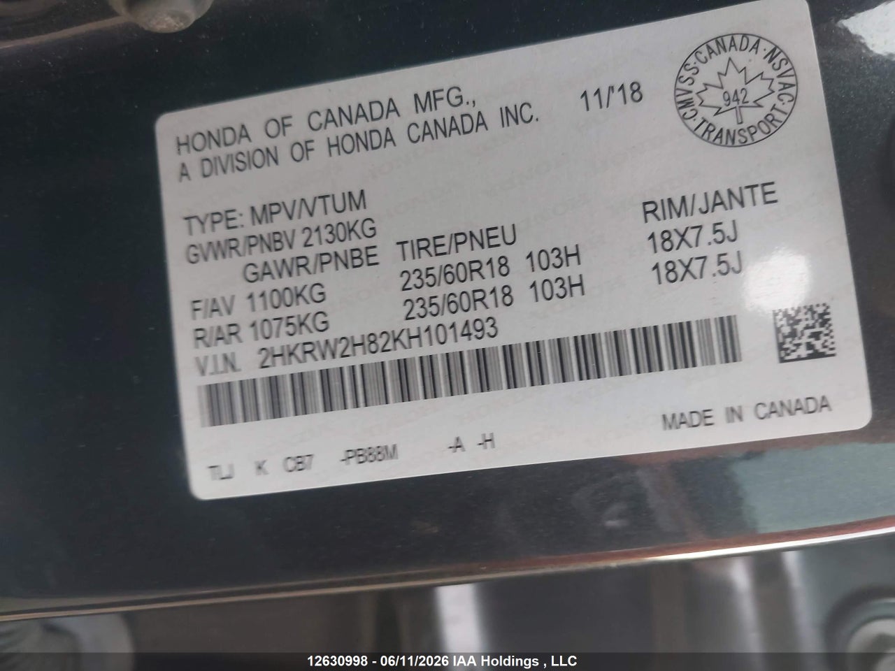 2019 HONDA CR-V EXL thumbnail 10