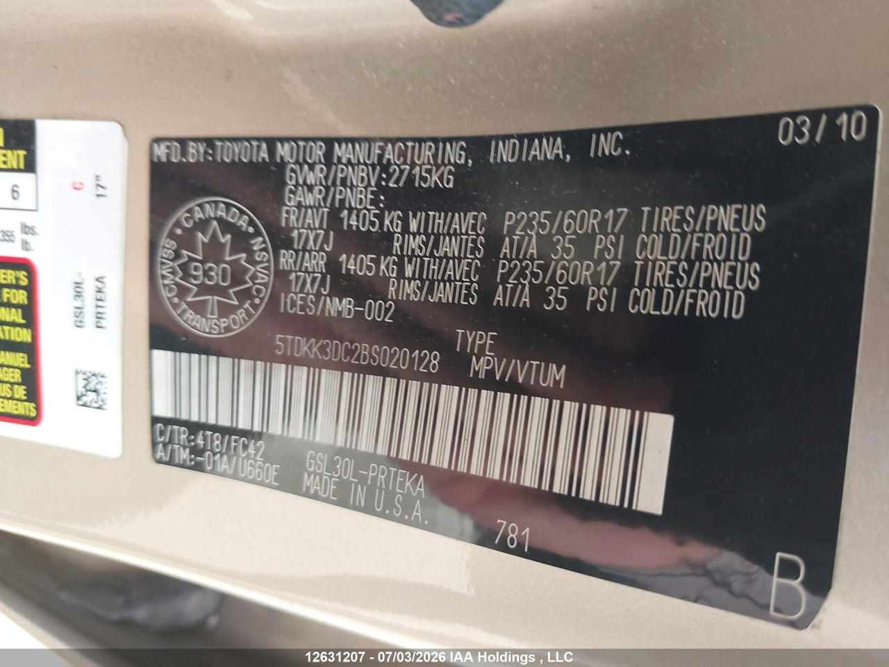 2011 TOYOTA SIENNA LE 8 PASSENGER thumbnail 10