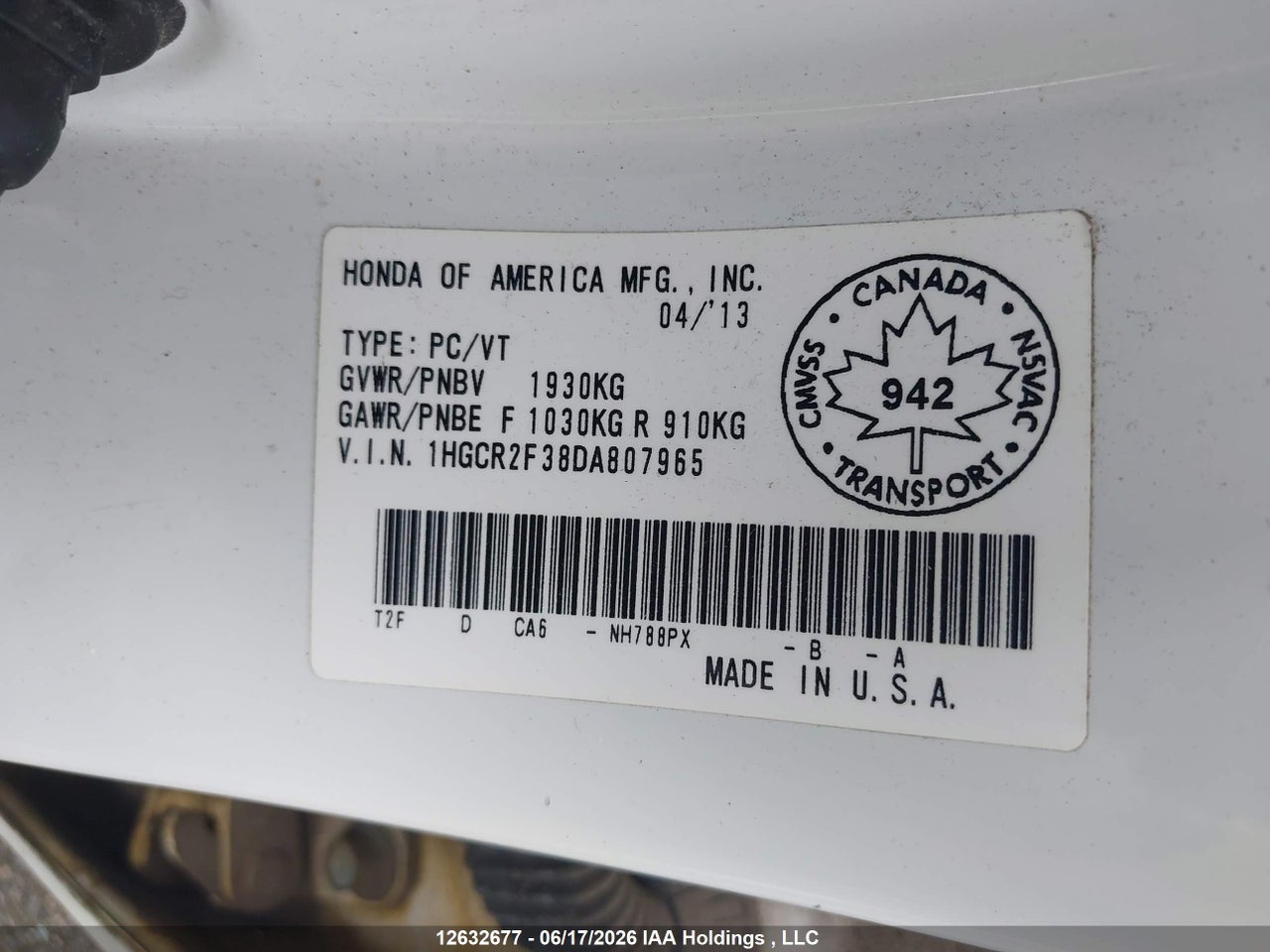 2013 HONDA ACCORD LX thumbnail 10