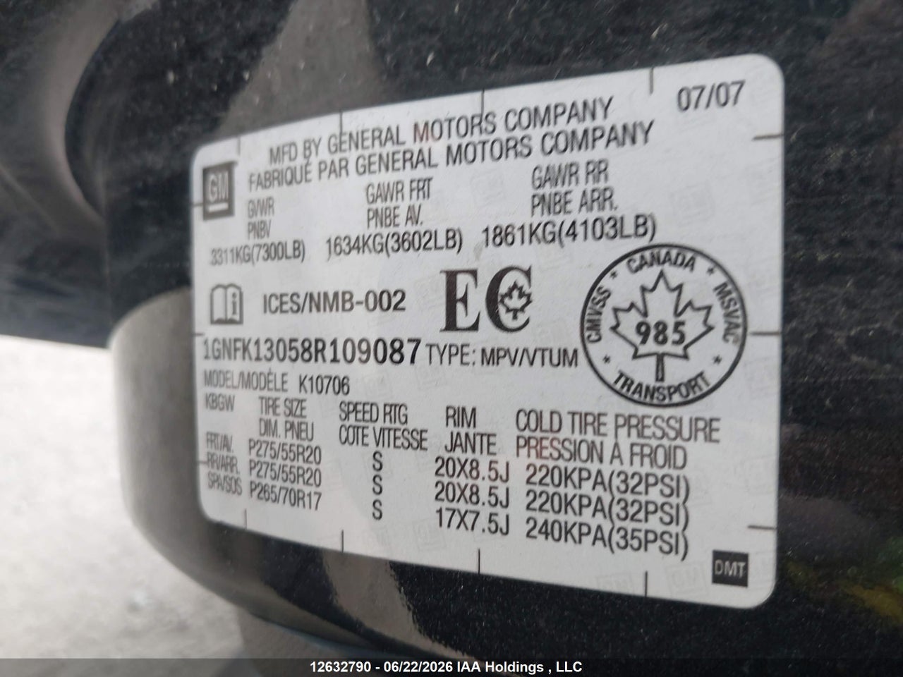 2008 CHEVROLET TAHOE K1500 thumbnail 10