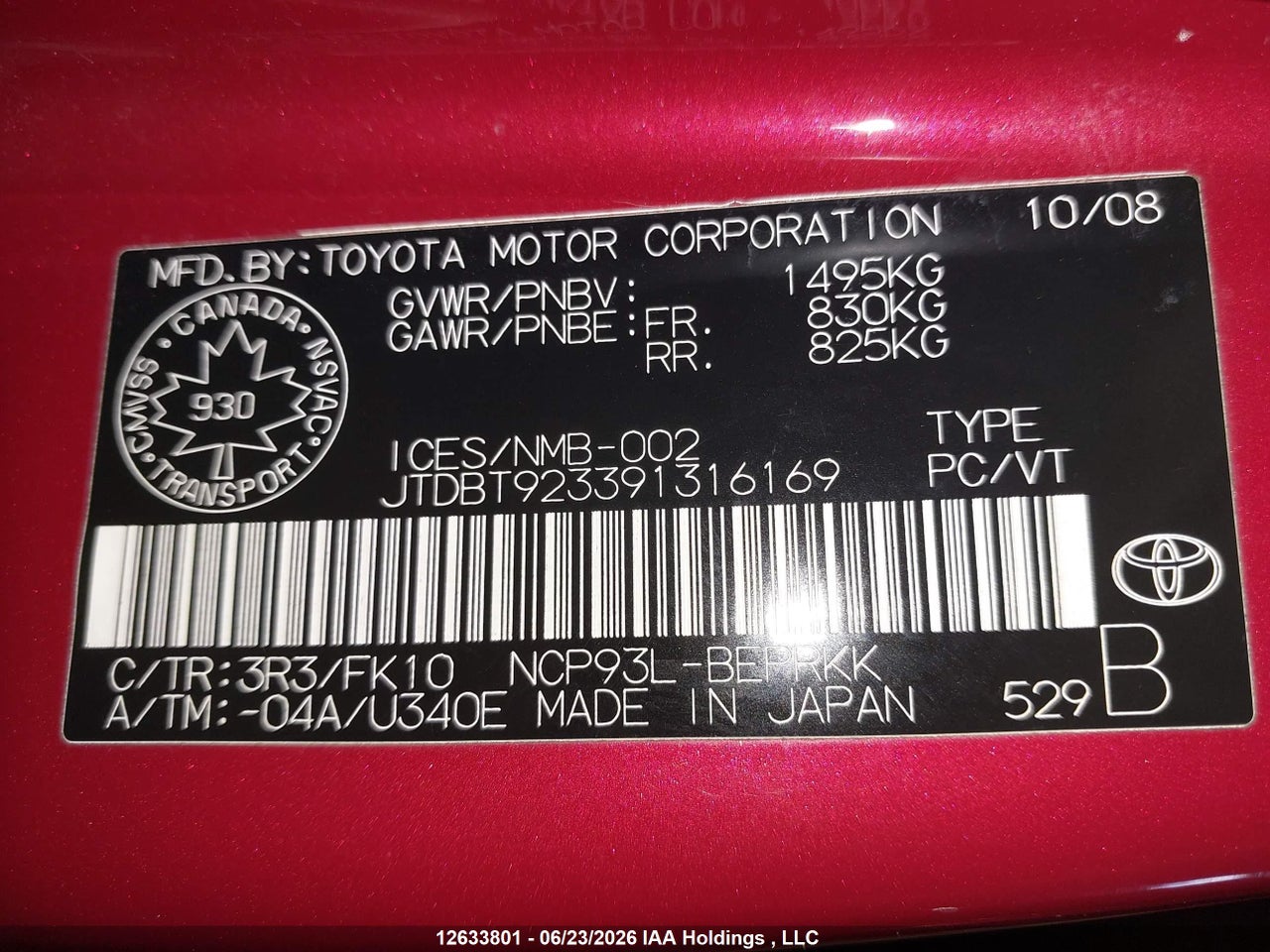 2009 TOYOTA YARIS thumbnail 10