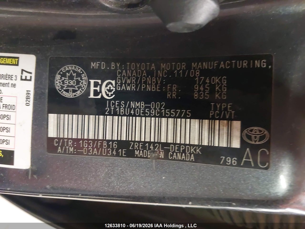 2009 TOYOTA COROLLA thumbnail 10