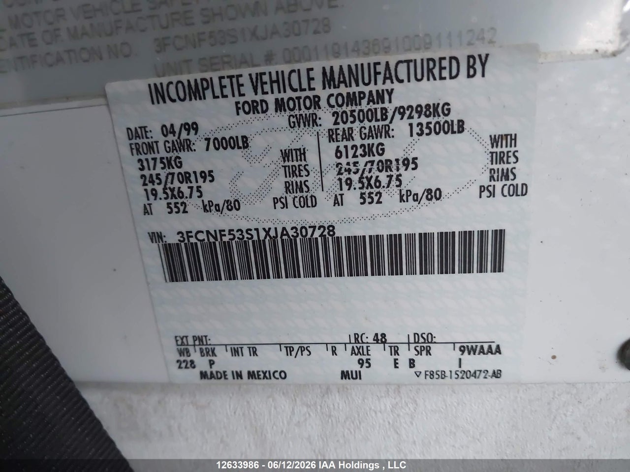 1999 FORD F550 SUPER DUTY STRIPPED CHASS thumbnail 10